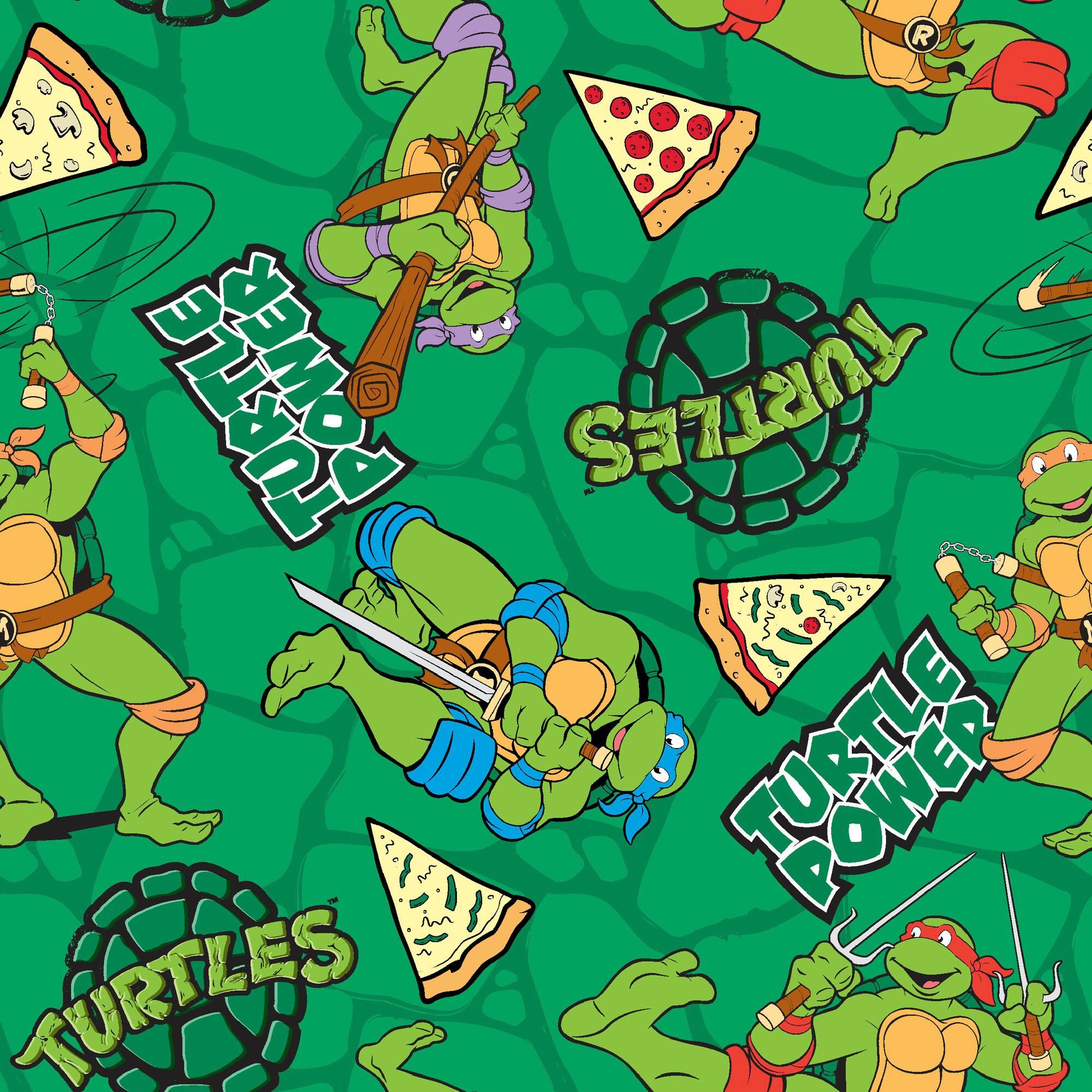 Nickelodeon TMNT Turtle Power Pizza Toss Cotton Fabric